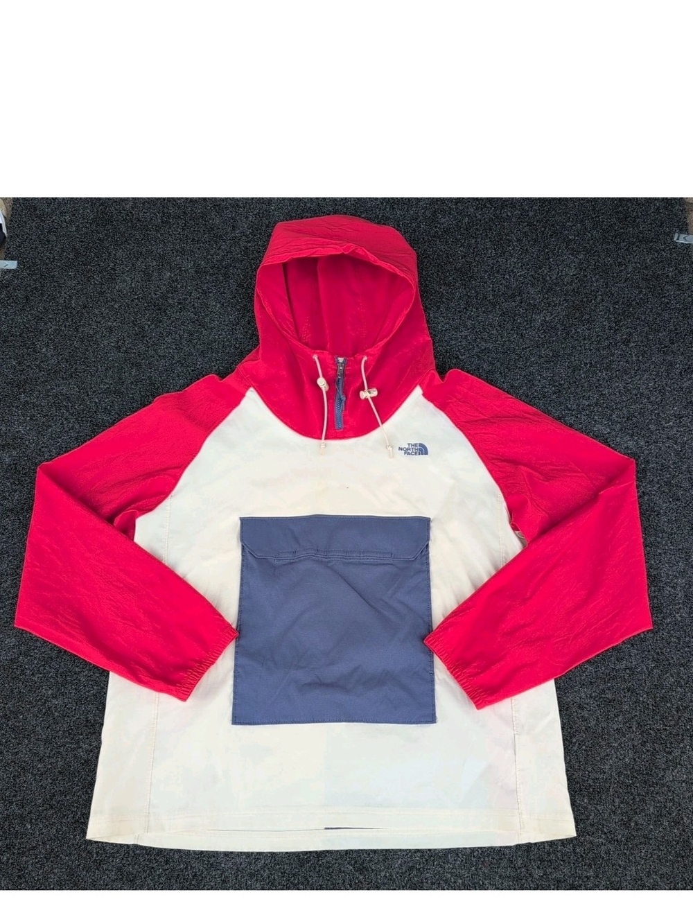North Face Jacket Mens Extra Large White Red Class V Pullover Anorak Packable